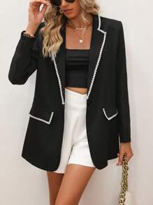 Chiquease 撞色滾邊單釦西裝外套 - 黑色 - 查看 1