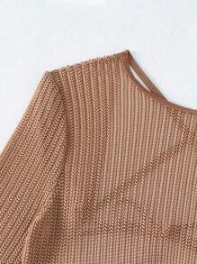 Swim SXY Summer Beach Ring Linked Cut Out Halter Triangle Bikini Set With Cover Up - Brown - View 6