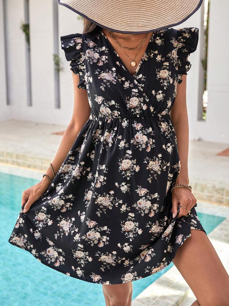 SHEIN Maternity Floral Print Ruffle Trim Dress - Multicolor - View 1