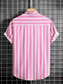 Manfinity Homme 男士條紋印花襯衫 - 粉色 - 查看 2