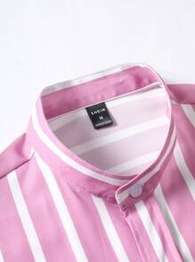 Manfinity Homme 男士條紋印花襯衫 - 粉色 - 查看 4