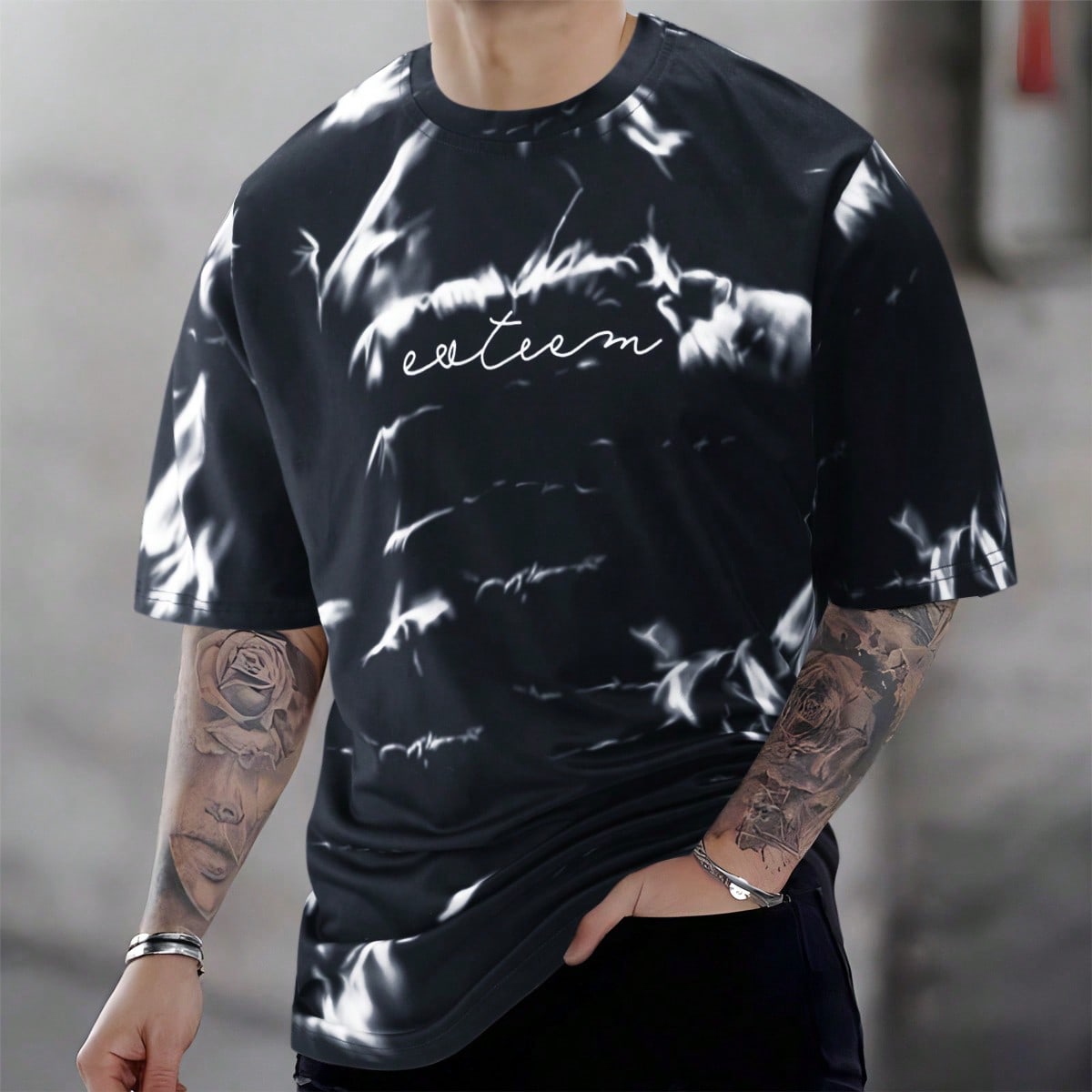 Hombres Camiseta de tie dye con estampado de letra