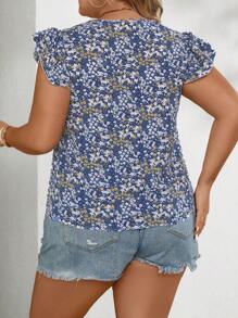 SHEIN LUNE Áo sơ mi Plus Size Xù Họa tiết hoa Boho - Xanh đậm - Xem 2