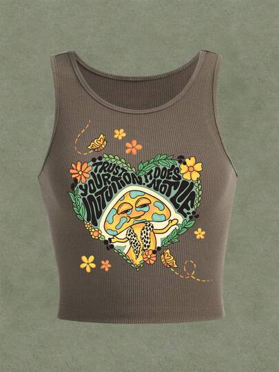 Atosha Fairycore Top tank con estampado de seta & de corazón de canalé