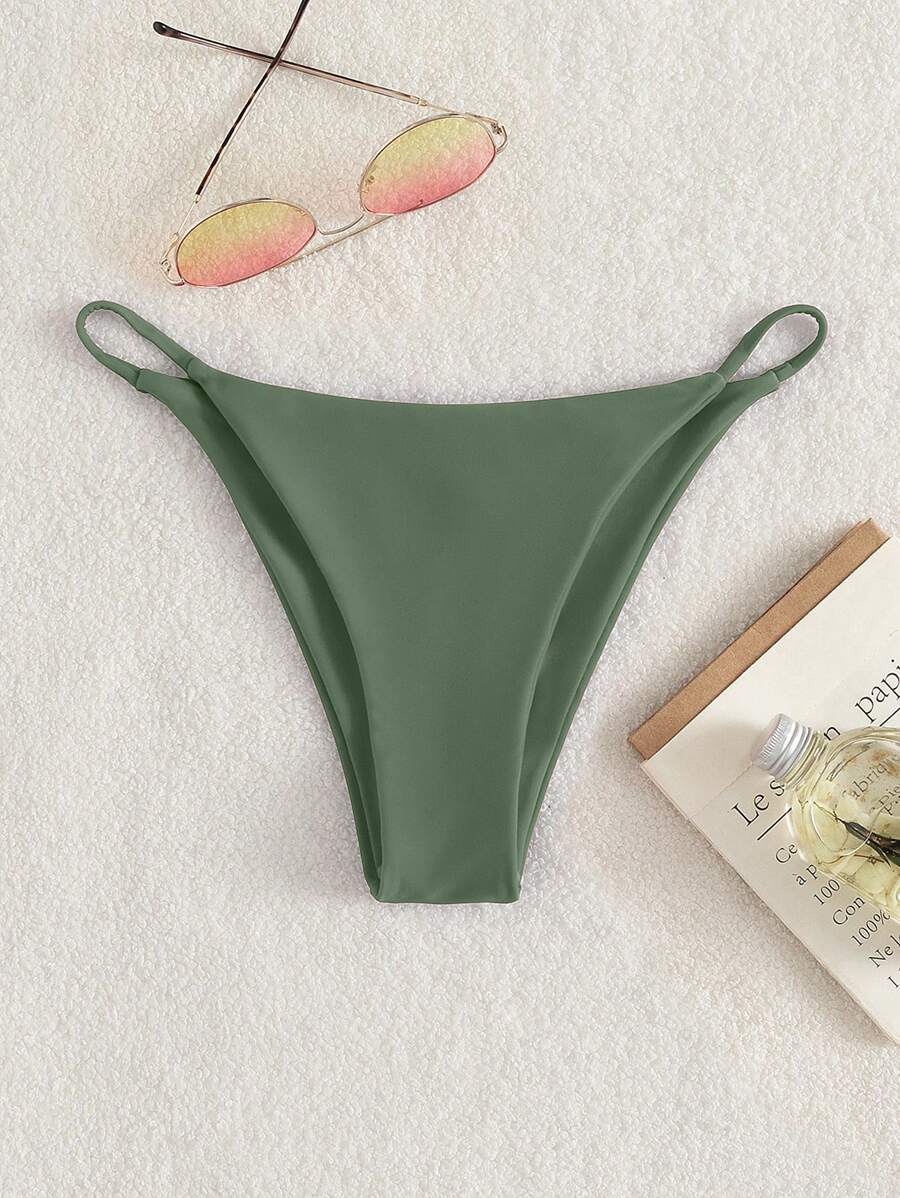 SHEIN Swim Plain Bikini Bottom - Green - View 1