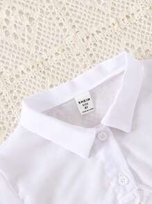 女大童素色吊帶連衣裙&前紐扣荷葉邊襯衫 - 彩色 - 查看 3