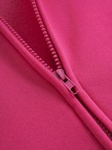 INAWLY Solid Zip Up Drawstring Thermal Lined Hoodie,Long Sleeve Tops - Hot Pink - View 6
