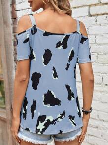 SHEIN LUNE 圖案印花挖肩T恤 - 淺藍色 - 查看 2