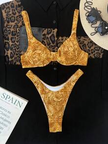 滿版印花帶鋼圈比基尼泳裝 - 彩色 - 查看 3