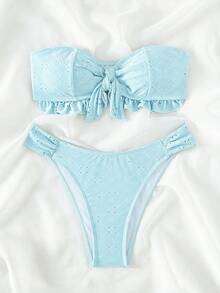 Knot Front Bandeau Bikini Set For Summer Beach - Baby Blue - View 3