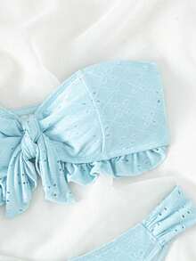 Knot Front Bandeau Bikini Set For Summer Beach - Baby Blue - View 5