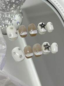 ROMWE Grunge Punk 10pcs Short Square 3D Star Decor Fake Nail Kit - Multicolor - View 2