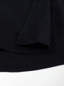 Manfinity Homme Chemise boutonnée pour homme, ajustée et à manches longues, noire unie, style boho pour mari
