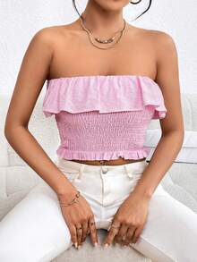 Chiquease 荷葉邊抹胸上衣 - 粉色 - 查看 3