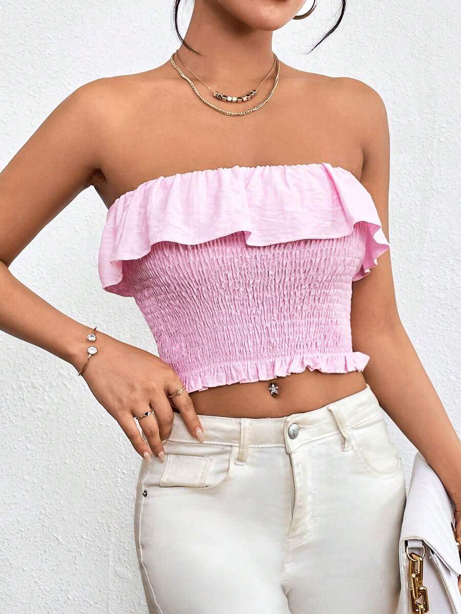Chiquease 荷葉邊抹胸上衣 - 粉色 - 查看 1
