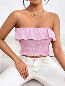 Chiquease 荷葉邊抹胸上衣 - 粉色 - 查看 4