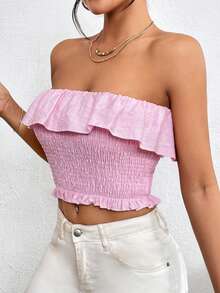 Chiquease 荷葉邊抹胸上衣 - 粉色 - 查看 5