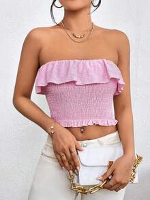 Chiquease 荷葉邊抹胸上衣 - 粉色 - 查看 6
