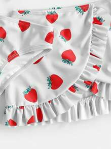 女婴草莓印花荷叶边沙滩装带沙滩裙夏季海滩 - 灰色 - 查看 5