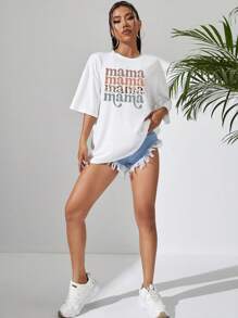 SHEIN EZwear Letter Graphic Drop Shoulder Tee - White - View 3
