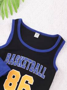 青少年女孩高低下擺短款T恤和字母圖案背心上衣和短褲