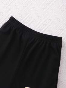 青少年女孩高低下擺短款T恤和字母圖案背心上衣和短褲