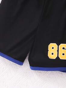 青少年女孩高低下擺短款T恤和字母圖案背心上衣和短褲