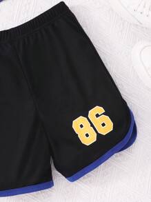 青少年女孩高低下擺短款T恤和字母圖案背心上衣和短褲