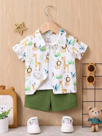 SHEIN Baby Boy Cartoon Graphic Shirt & Shorts Without Tee