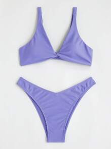 Ensemble de bikini avec torsion devant pour jeunes filles, plage d'été