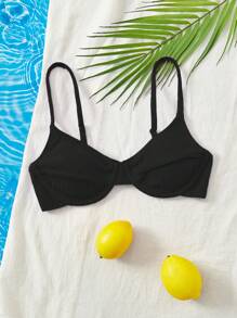 SHEIN Solid Underwire Bikini Top, For Summer Beach Vacation - Black - View 1