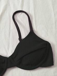 SHEIN Solid Underwire Bikini Top, For Summer Beach Vacation - Black - View 6