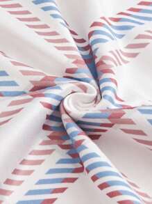 3pcs Plaid Print Bow Front PJ Set / Pajama Set Bow Tie - Black - View 3