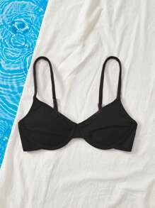 SHEIN Solid Underwire Bikini Top, For Summer Beach Vacation - Black - View 3