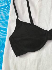 SHEIN Solid Underwire Bikini Top, For Summer Beach Vacation - Black - View 4