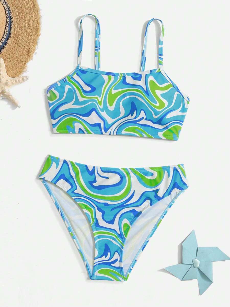 SHEIN Bộ bikini in hình cô gái tuổi teen đi biển mùa hè - Nhiều màu - Xem 1