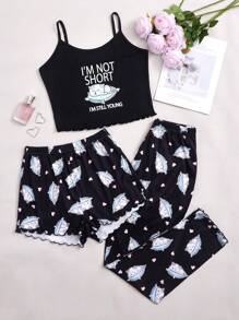 3入組字母和卡通圖案睡衣套裝