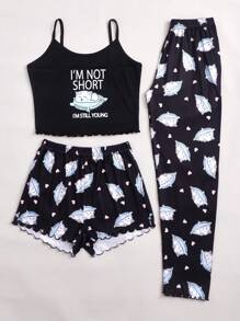 3入組字母和卡通圖案睡衣套裝