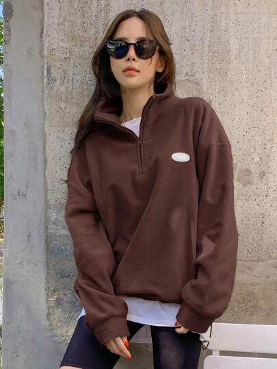 DAZY Sudadera Holgada Con Hombros Caídos, Puño Con Cordón Y Detalle De Parche