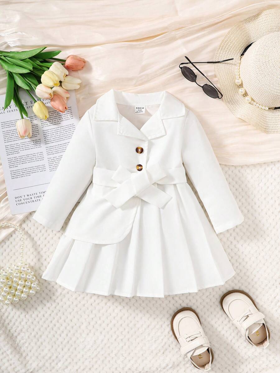 女嬰西裝領腰帶襯衫連衣裙