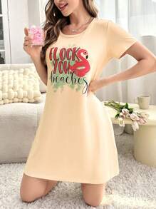 Maple Designs Cartoon & Slogan Graphic Batwing Sleeve Nightdress