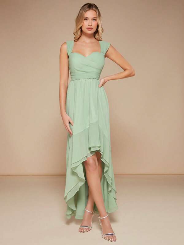 SHEIN Belle Solid High Low Hem Bridesmaid Dress