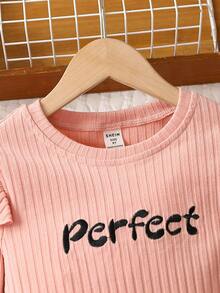 SHEIN 女大童字母圖案荷葉邊上衣和緊身褲 - 彩色 - 查看 5