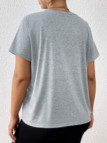 SHEIN EZwear 大碼字母圖案T恤 - 淺灰色 - 查看 2