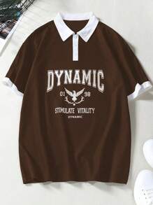 Manfinity Hypemode Lỏng lẻo phù hợp Nam Đồ họa Chữ cái Áo polo Với Cổ áo tương phản - Cà phê nâu - Xem 1