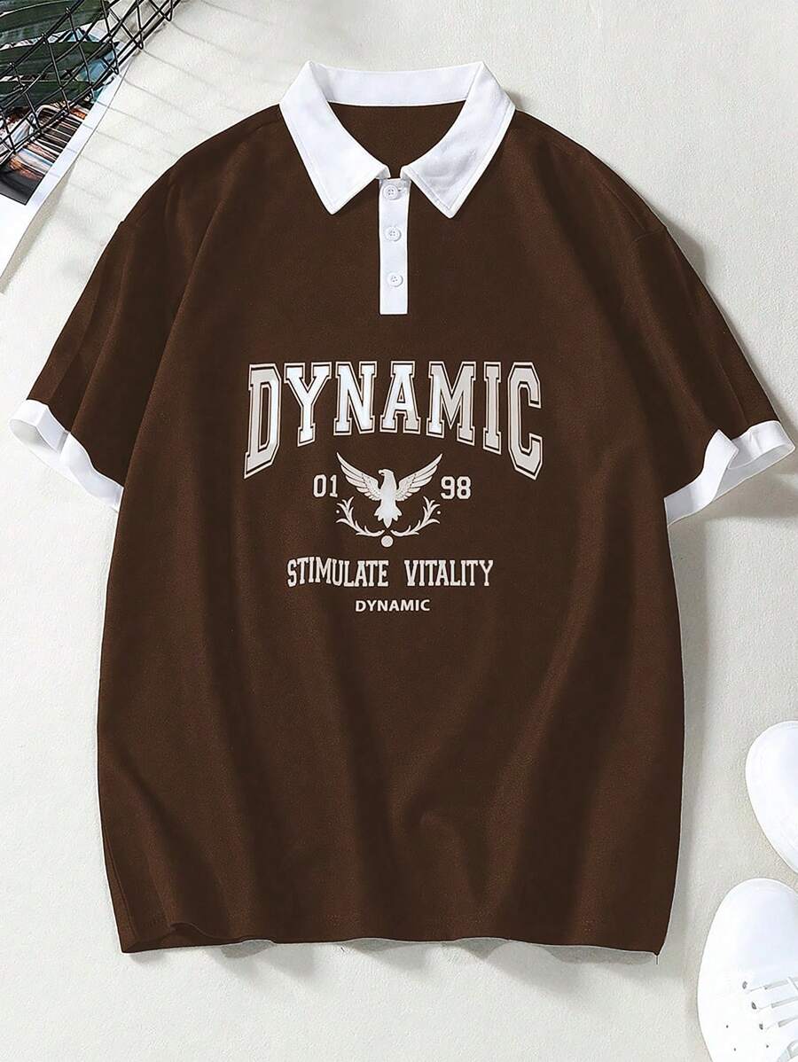 Manfinity Hypemode Lỏng lẻo phù hợp Nam Đồ họa Chữ cái Áo polo Với Cổ áo tương phản - Cà phê nâu - Xem 1