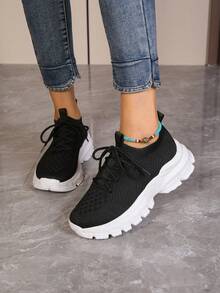 女士極簡前綁帶老爹鞋,運動鞋 - 黑色 - 查看 5