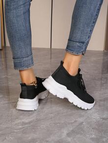 女士極簡前綁帶老爹鞋,運動鞋 - 黑色 - 查看 7