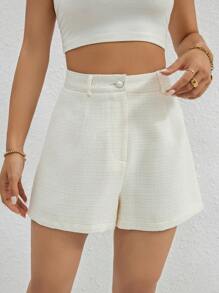 SHEIN Essnce 高腰直筒短褲 - 白色 - 查看 4