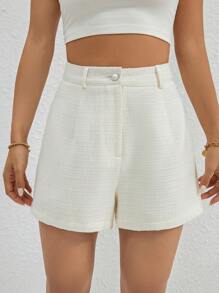SHEIN Essnce 高腰直筒短褲 - 白色 - 查看 5